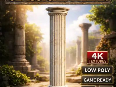 Ancient Classical Marble Pillar Column Low-poly 3D model