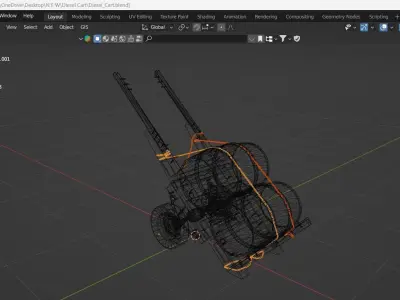 Diesel Donkey Cart with Wooden Barrels 3D model