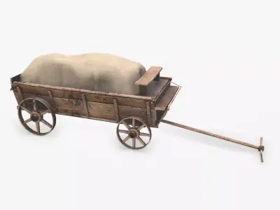 Old Wagon Low Poly PBR Low-poly 3D model