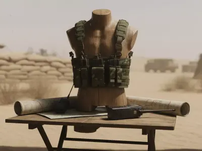 Modern Tactical Chest Rig - Multicam Camouflage Low-poly 3D model
