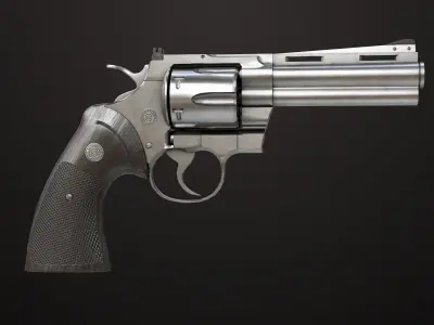 Revolver 05 Medium Silver All PBR Unity UE Textures Low-poly 3D model