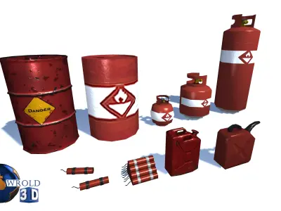 Explosive barrel cylinder Pack Lowpoly 3d model Low-poly 3D model