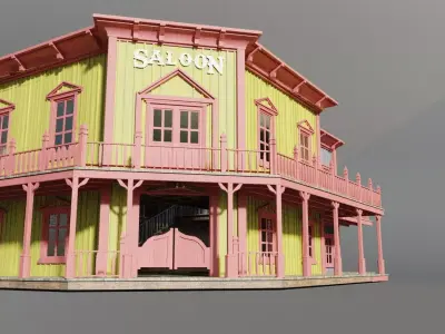 american wildwest cowboy saloon town building  3D model