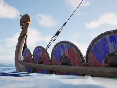 Game-Ready Viking Longship Historic Wooden Drakkar Ship Low-poly 3D model