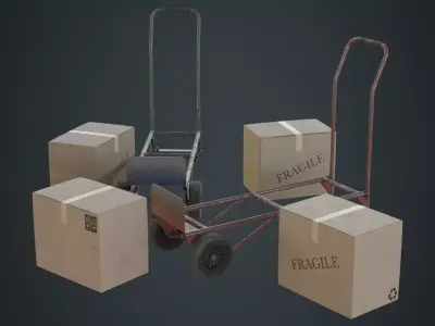 Hand Truck And Boxes 2B Low-poly 3D model
