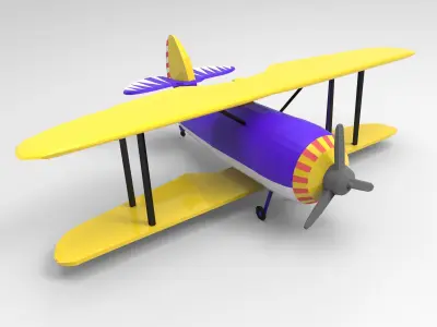 Lowpoly Doublewing plane Low-poly 3D model