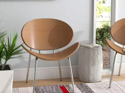 Wood Seat Waiting Room Chair 3D model