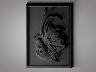 Relief Wall Decoration Bantam Chicken 3D Model Texture