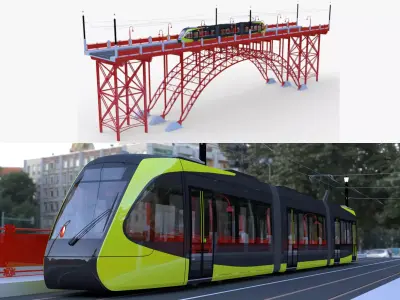 Bridge with Utsunomiya tram 3D model