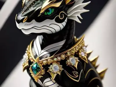 Black Gold Dragon Gems Fantasy Animal Character 3D LowPoly Low-poly 3D model