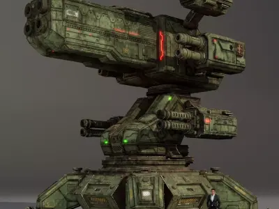 Heavy Sci-Fi Urban Defense Turret - PBR Game Ready Low-poly 3D model