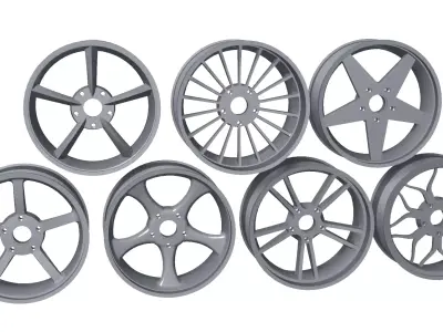 Collection of 7 Alloy Wheels Low-poly 3D model