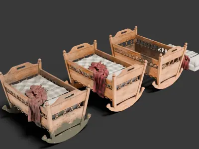 Old wooden Baby Cradle  4k pbr  Low-poly 3D model