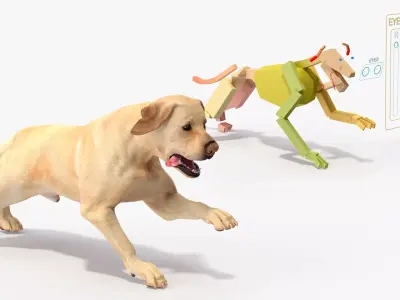Running White Retriever Dog Animated Rigged for Cinema 4D 3D model