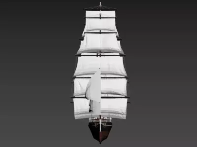 Black Clipper Ship 19th Century Tall Ship with Full Sails 3D model