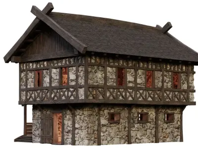 Old Medieval Building House 4K Textures GameReady 48 Low-poly 3D model