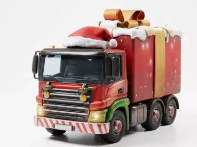 Christmas Gift Box Truck 3D Model - Holiday Delivery Vehicle Low-poly 3D model