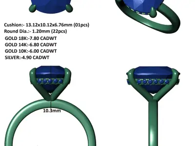 7 carat Cushion Stone Solitary Ring 3D print model