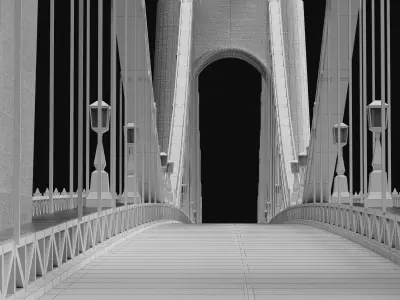 Classic Suspension Bridge Landmark Architecture Model 3D model