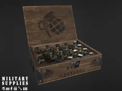 Military Supplies Pack - Grenade Boxes Low-poly 3D model
