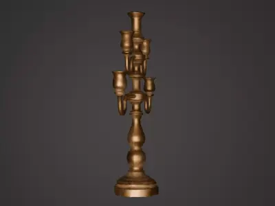 Antique Brass Candelabrum - Vintage 5 Arm Candle Holder PBR Low-poly 3D model