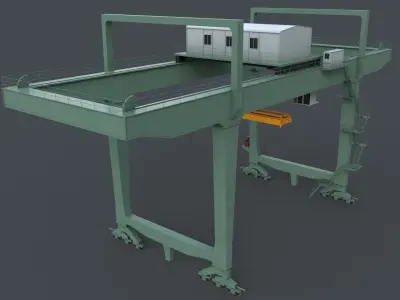 PBR Rail Mounted Gantry Crane RMG V1 - Green Light Low-poly 3D model