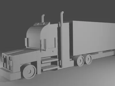 Truck with Flatbed Trailer 3D model without texture 3D model