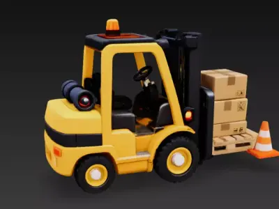Cute Stylized Forklift with Pallet - Boxes - PBR Game-Ready Low-poly 3D model