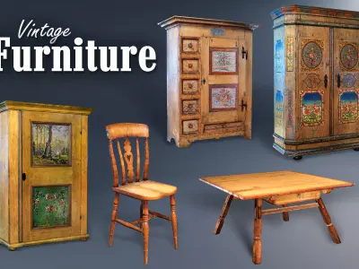 Old Vintage Furniture Pack Low-poly 3D model