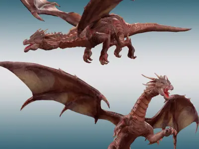 Fire Red Dragon Animated 3D model