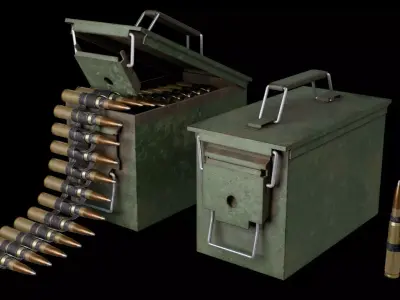 Ammo Box and Bullet Belt PBR Asset Low-poly 3D model