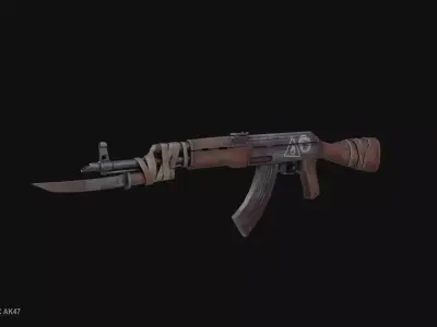 Post apocalyptic AK47 Low-poly 3D model