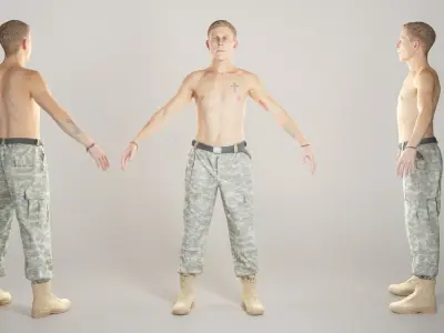 Shirtless soldier ready for animation 322 Low-poly 3D model