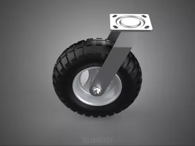 HEAVY DUTY SWIVEL CASTER CASTOR WHEEL PNEUMATIC TIRE 3 SPOKE RIM 3D model