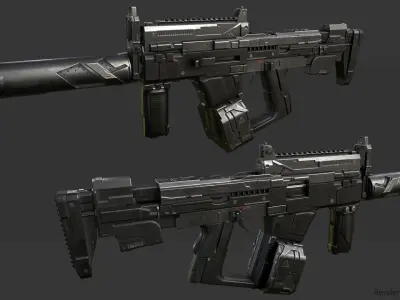 Sci-fi SMG2 Low-poly 3D model