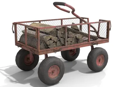 Trolley With Firewood Low-poly 3D model