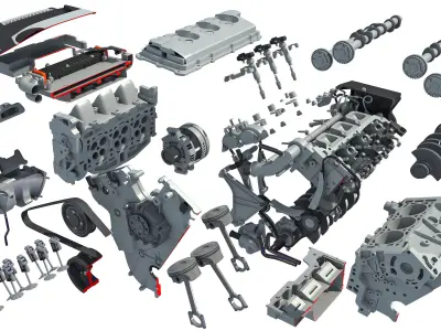 Animated Sectioned V6 Engine 3D model