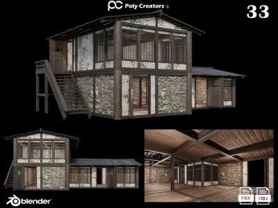 Medieval Houses Pack 31-32-33-34-35 - 4K Textures Game Ready Low-poly 3D model