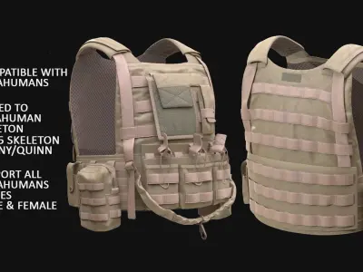 Military Vest 105 - All MH Bodies - UE5 Skeletons - Rigged Low-poly 3D model