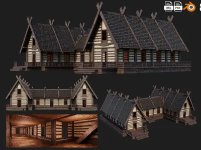 4 Old Medieval Building House 4K Tex GameReady 85 to 88 Low-poly 3D model