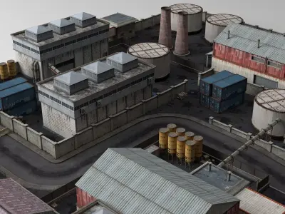 Chemical Plant Site Low-poly 3D model