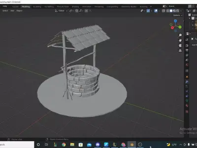 Low Poly Fountain water tower Low-poly 3D model