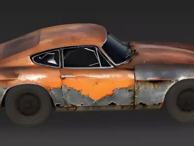 Realistic Weathered Vintage Coupe Decay 3D Model Low-poly 3D model