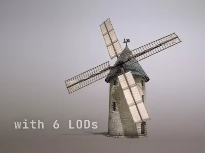 France Windmill Largny-sur-Automne WithLODs Low-poly 3D model