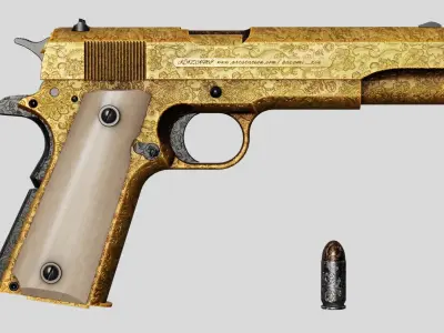 Colt M1911 Golden Carved Version Low-poly 3D model