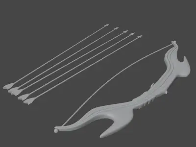 3d model of arrow and bow in blue and gold color Low-poly 3D model