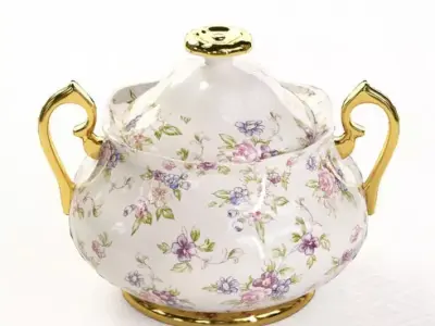 Floral Porcelain Sugar  Bowl 3D model