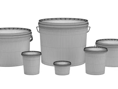 Collection of 17 industrial buckets tubes and cans 3D model