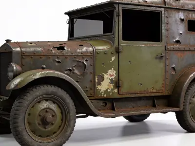 Realistic Wrecked Vintage Military Truck 3D Model Low-poly 3D model