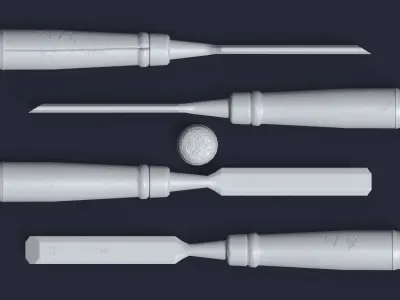 Chisel three woodworking tools Low-poly 3D model